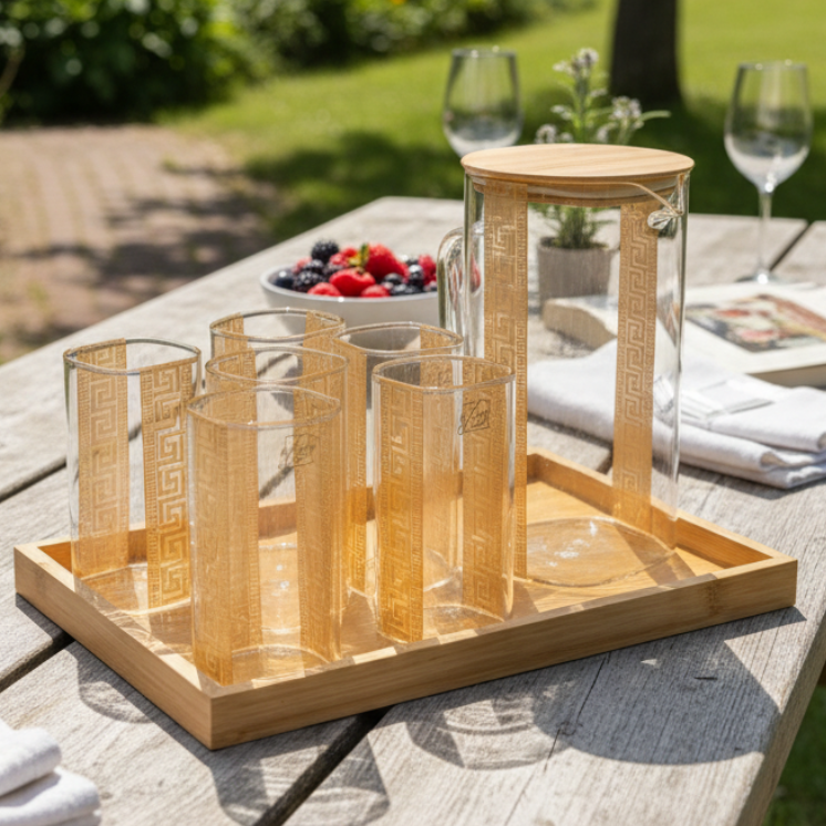 GoldLine Patterned 8-Pcs Glass Beverage Set