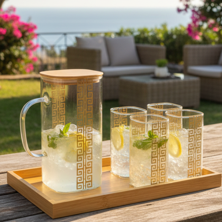 GoldLine Patterned 8-Pcs Glass Beverage Set
