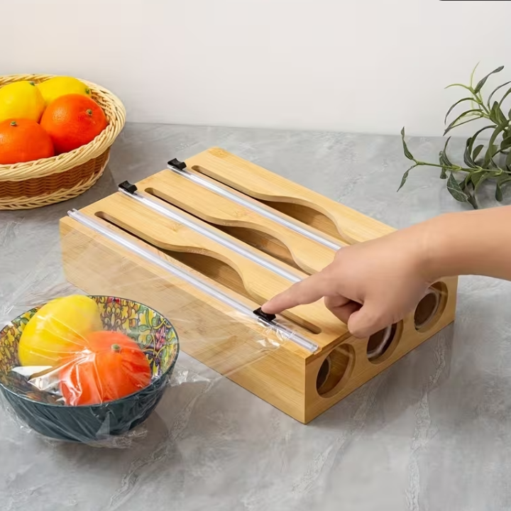 3in1 Wall-Mounted Bamboo Wrap Cutter & Holder