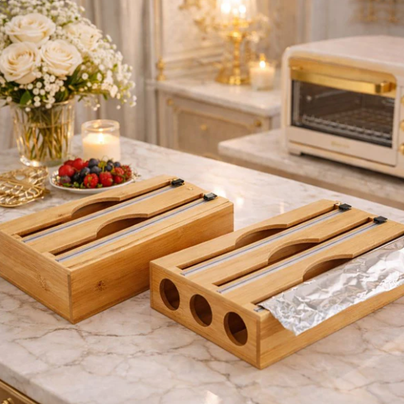 3in1 Wall-Mounted Bamboo Wrap Cutter & Holder