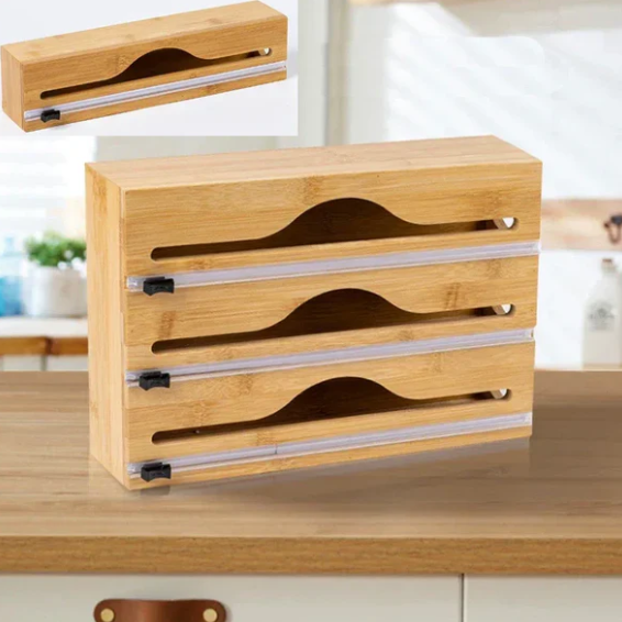 3in1 Wall-Mounted Bamboo Wrap Cutter & Holder