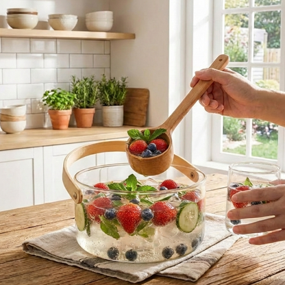 Elegant Glass Serving Bowl with Wood Handle