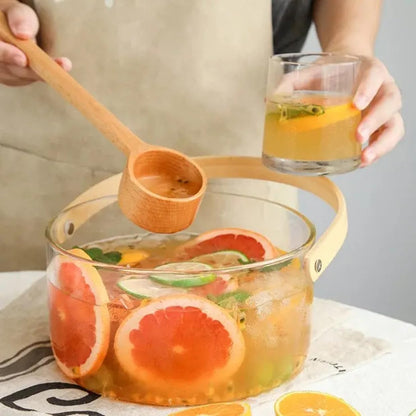 Elegant Glass Serving Bowl with Wood Handle
