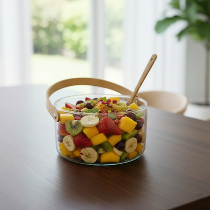 Elegant Glass Serving Bowl with Wood Handle