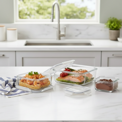 3‑Pcs Premium Square Glass Storage Set with Lids