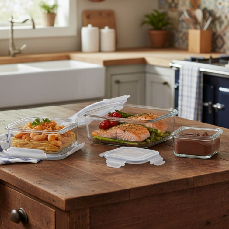 3‑Pcs Premium Square Glass Storage Set with Lids