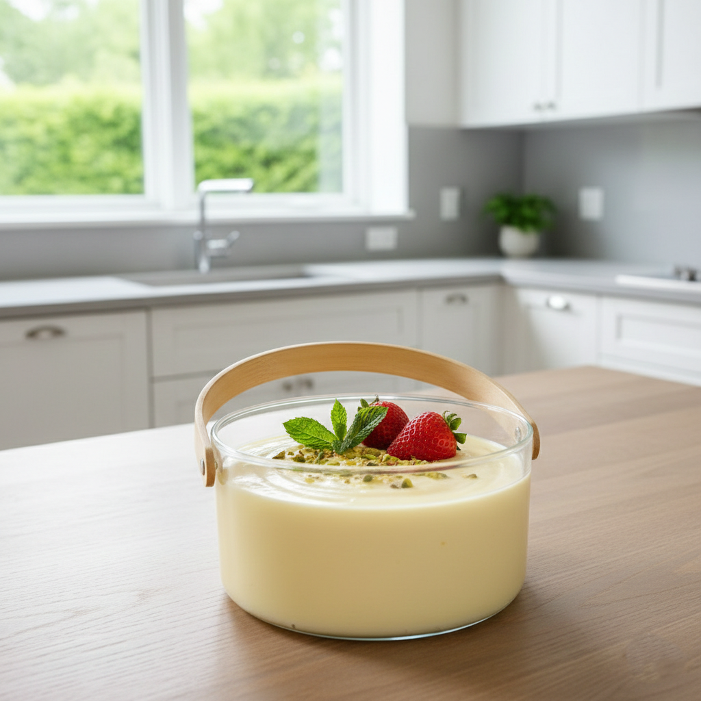 Elegant Glass Serving Bowl with Wood Handle