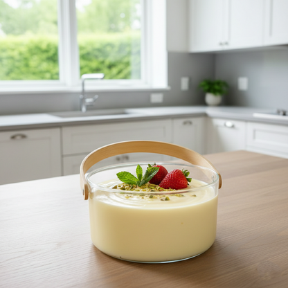 Elegant Glass Serving Bowl with Wood Handle