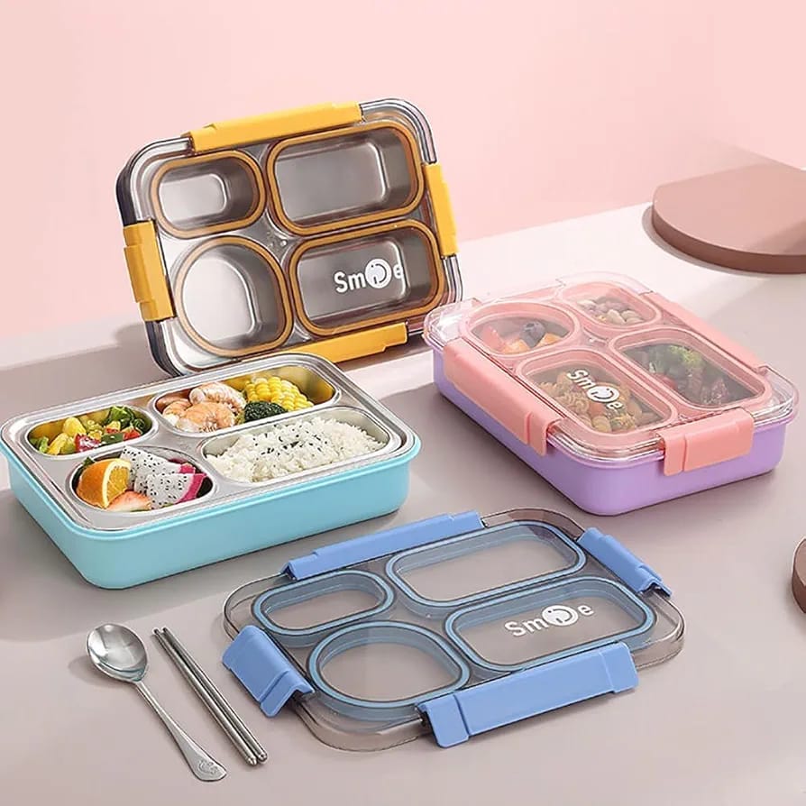 Spill-Free Partition Seal Stainless Steel Bento – With Pair of Tableware & Sauce Bowl
