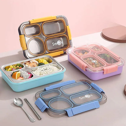 Spill-Free Partition Seal Stainless Steel Bento – With Pair of Tableware & Sauce Bowl