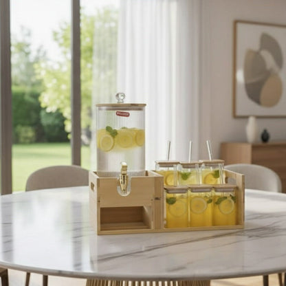 Beverage Station -Glass Dispenser and Tumblers with Straws