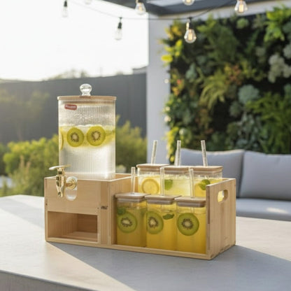 Beverage Station -Glass Dispenser and Tumblers with Straws